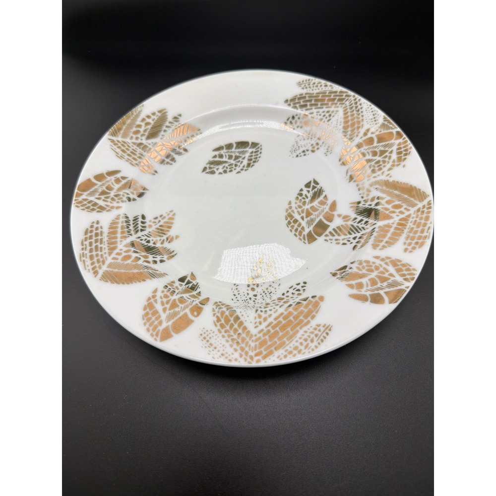 Nicole Miller Home NMH12 Gold Mosaic Leaf Salad Plate 8" White Metallic
